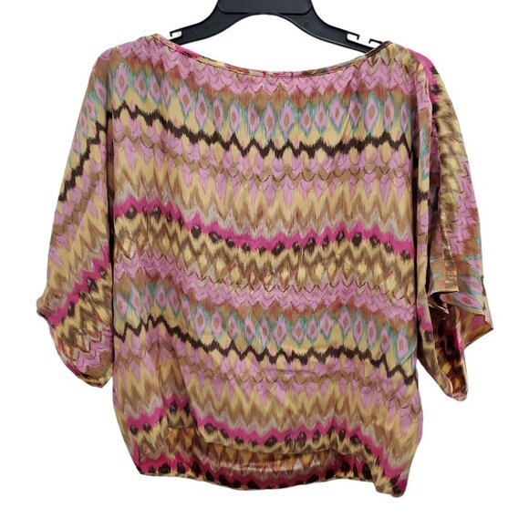 Gender Bias Women's Multicolor Boho Silk Reverse Dye Oversized Dolman Blouse S - Picture 5 of 5
